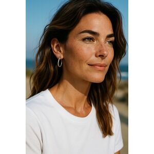 Silver‎ Tone Oval Hoop Earrings with Crystal Accents Women's Jewelry